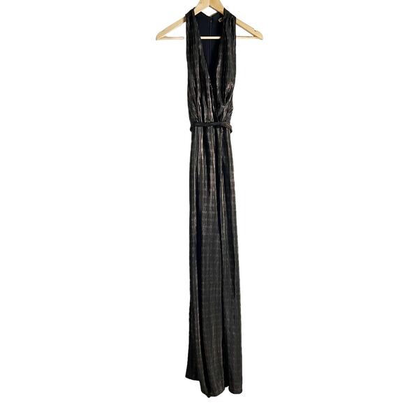 Hutch Tali Black Striped Surplice Wide Leg Jumpsuit Size 10 - Picture 4 of 13